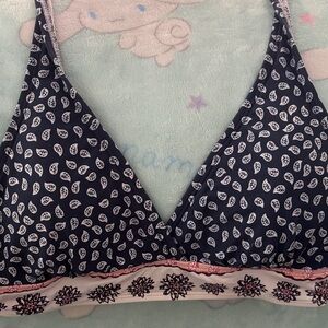 Anne Cole Navy and Pink Patterned Bikini Top